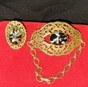 Vintage Costume Statement Bracelet and Adjustable Ring Set